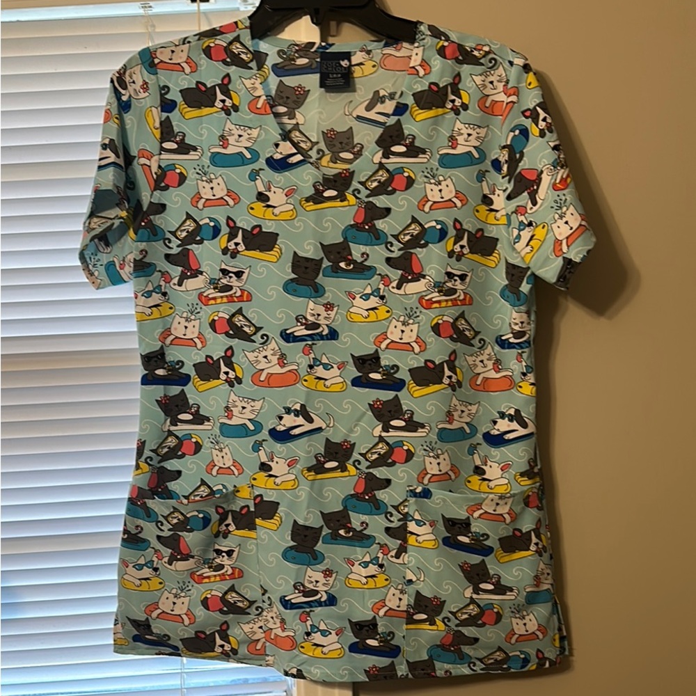 women’s cat print scrub top
